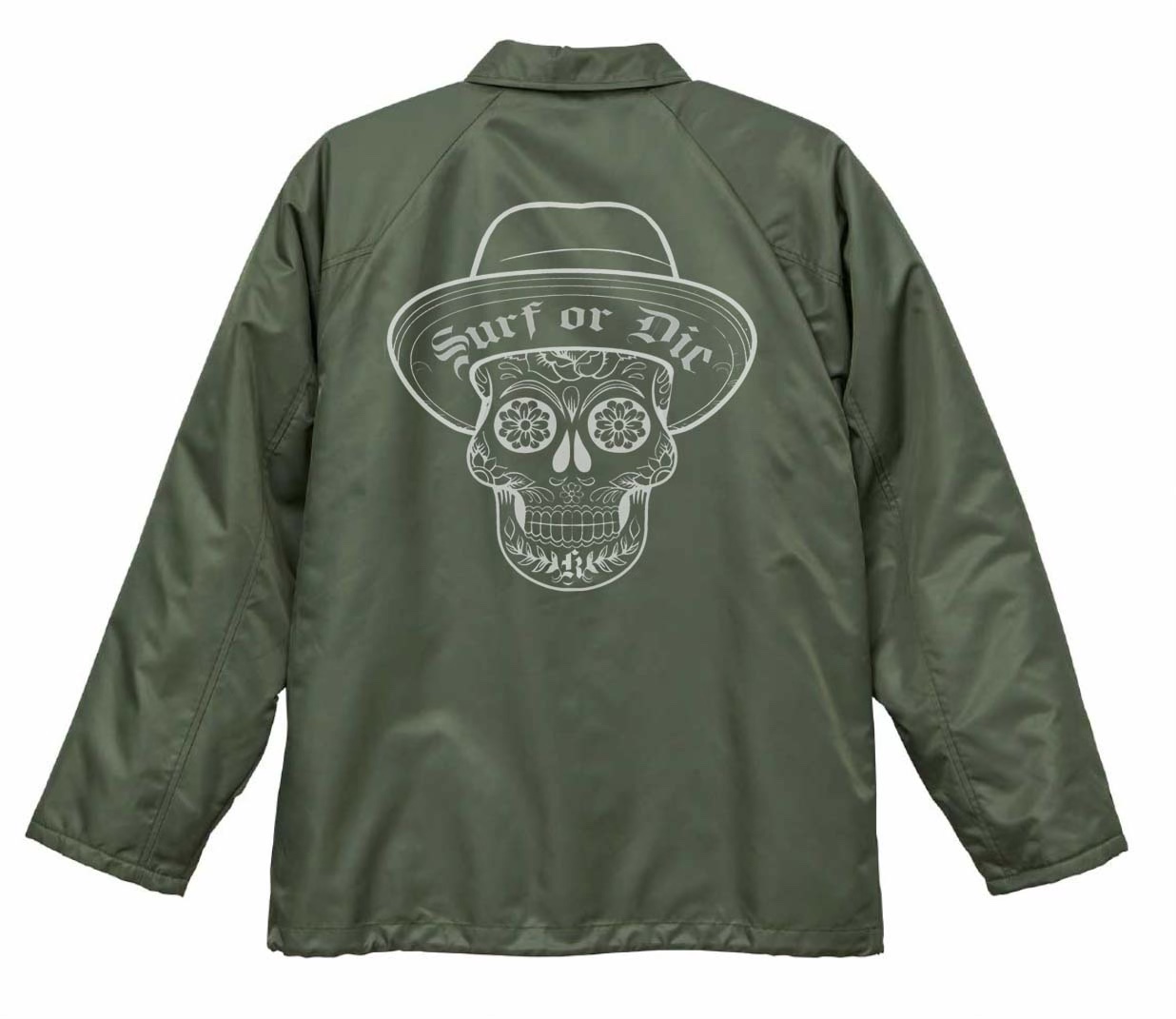 【Surf or Die Mexican Skull】コーチジャケット(中ボア付き)シルクスクリーン&刺繍 - 画像 (6)