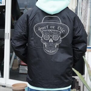 【Surf or Die Mexican Skull】コーチジャケット(中ボア付き)シルクスクリーン&刺繍